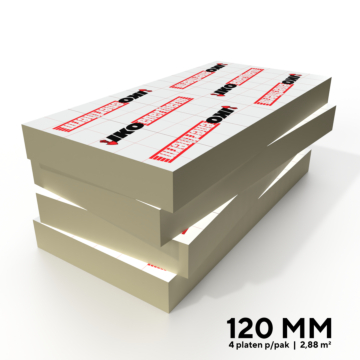Stapel met 120 mm dikke IKO Enertherm Alu PIR isolatieplaten, inhoud van een pak - Dakmaterialen.com.