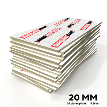 Stapel met 20 mm dikke IKO Enertherm Alu PIR isolatieplaten, inhoud van een pak - Dakmaterialen.com.