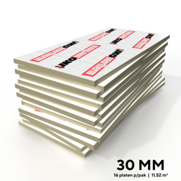 Stapel met 30 mm dikke IKO Enertherm Alu PIR isolatieplaten, inhoud van een pak - Dakmaterialen.com.