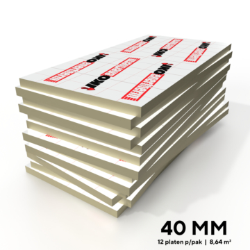 Stapel met 40 mm dikke IKO Enertherm Alu PIR isolatieplaten, inhoud van een pak - Dakmaterialen.com.