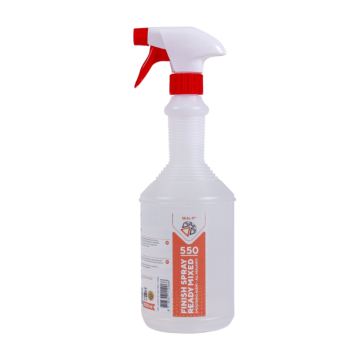 Seal-it 550 Finish Spray kant-en-klare gladspray in een transparante 1-liter sprayflacon met rode spuitkop