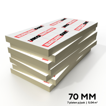 Stapel met 70 mm dikke IKO Enertherm Alu PIR isolatieplaten, inhoud van een pak - Dakmaterialen.com.