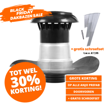 Afbeelding van een Anjo Vent-Alu Prefab Ontluchting voor EPDM dakbedekking op een witte achtergrond, een innovatief en tijdbesparend product voor eenvoudige, duurzame en veilige dakdoorvoer.