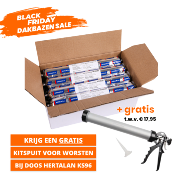 Foto van een EPDM kit verpakt in een aluminium verpakking. Dit noemen we een worst. Deze premium kit kan op alle soorten EPDM worden toegepast. 