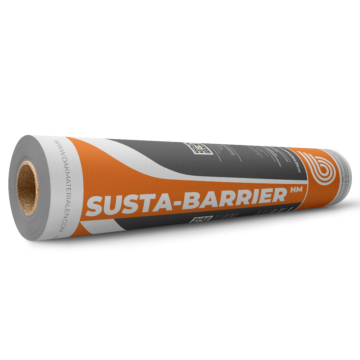 Afbeelding van een liggende rol Susta-Barrier HM. Zelfklevende aluminium folie met revolutionaire Hot Melt technologie. 