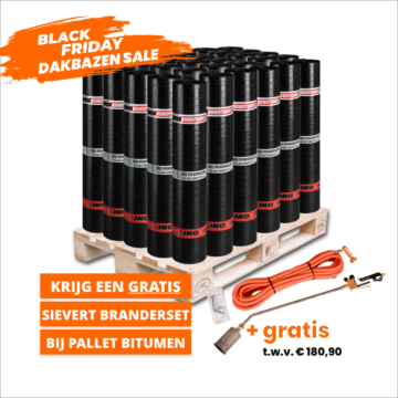 Afbeelding van een pallet bitumen met een gratis branderset - Black friday Deal bij dakmaterialen.com