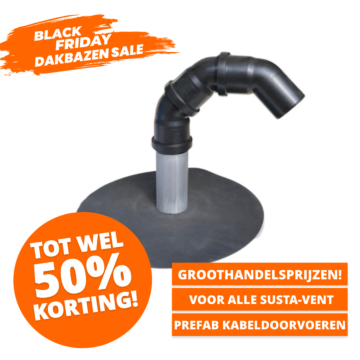 Afbeelding van een prefab kabel doorvoer, Susta-Vent® met een slabbe van Resitrix® SK-W Full Bond. Ideaal voor het doorvoeren van kabels voor zonnepanelen op het platte dak. Toe te passen op daken van Resitrix, maar ook voor bitumen daken is het een ideaa