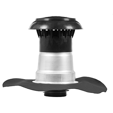 Foto van een Prefab Vent-Alu Dakdoorvoer voorzien van een Europese EPDM slabbe. Compleet product. Perfect voor de installateur, dakbazen en doe het zelvers! 