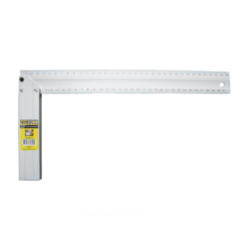 Aluminium winkelhaak van 35 cm met duidelijke schaalverdeling en ophangoog, geschikt voor precisiewerk in diverse bouw- en renovatieprojecten.
