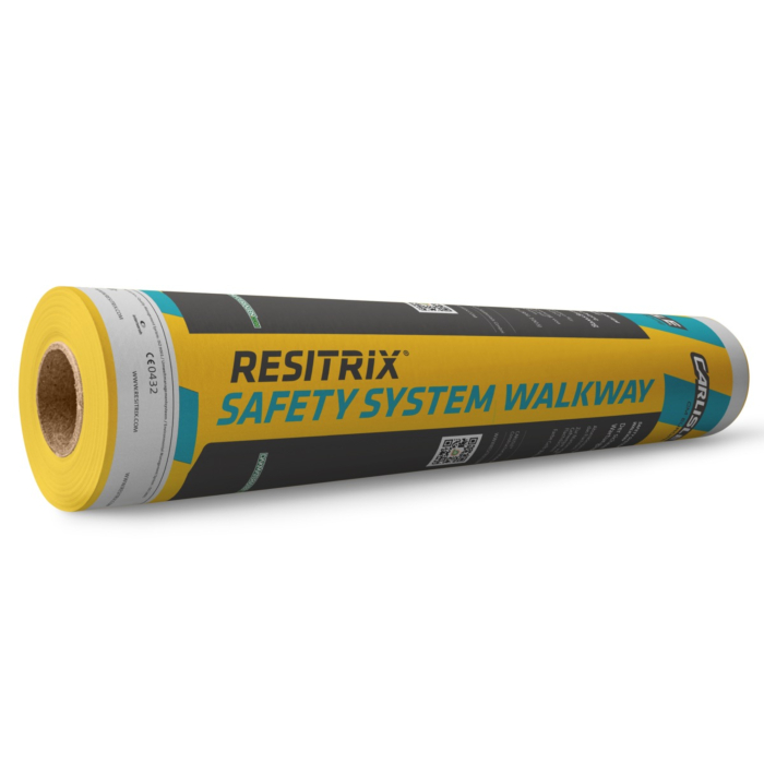 Afbeelding van een liggende rol Resitrix Safety system Walkway. Ideaal voor het signaleren van looproutes op een plat dak waar geregeld mensen op lopen. Dakmaterialen.com - Ieder duurzaam dak binnen handbereik
