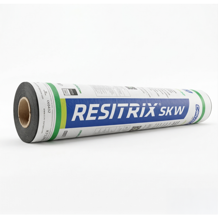 Resitrix SK-W Full Bond Nieuwe wikkel New Look. Carlisle Construction Materials Resitrix. Dakmaterialen.com - Wortelwerende lasbare EPDM dakbedekking