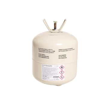 Een foto van een crème kleurig drukvat van 14,4 kg met de tekst ' FG 35 hechtprimer' op het etiket. Het drukvat van 14,4 kg van spuitbare FG 35 hechtprimer is een handige en efficiënte manier om de primer aan te brengen op diverse ondergronden voor een be