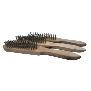 3-delige staalborstel set met houten handvat, ideaal voor het verwijderen van roest en vuil van metalen oppervlakken.