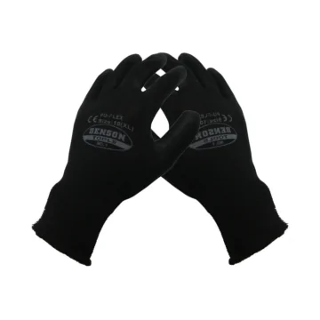 Set van twee zwarte Benson PU Flex werkhandschoenen, met gripcoating en elastische polsmanchet.